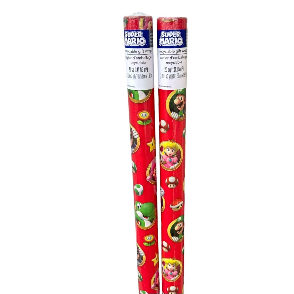 2 Rolls Nintendo SUPER MARIO Christmas Wrapping Paper NWT